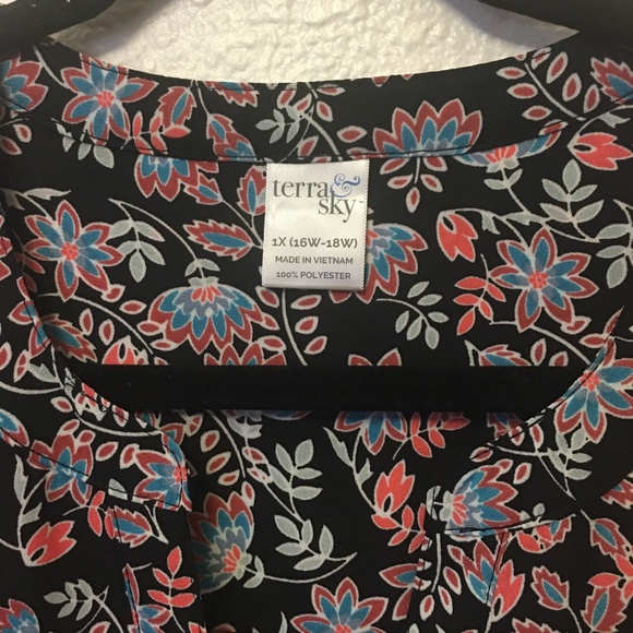 Terra Sky Button Front Top Tunic Orange and Blue - Picture 5 of 5